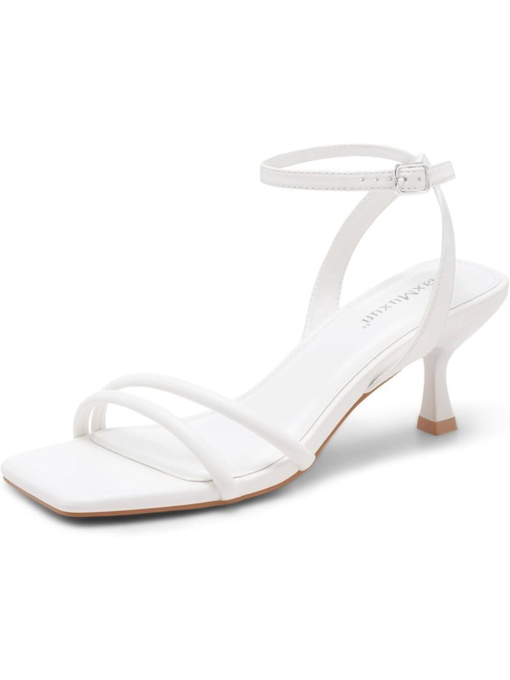 Women's White Square Open Toe Kitten Heels Strappy Ankle Strap Comfort Sandal